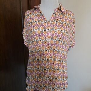 Jane and Delancey Pink & Orange Floral Short-Sleeve Blouse